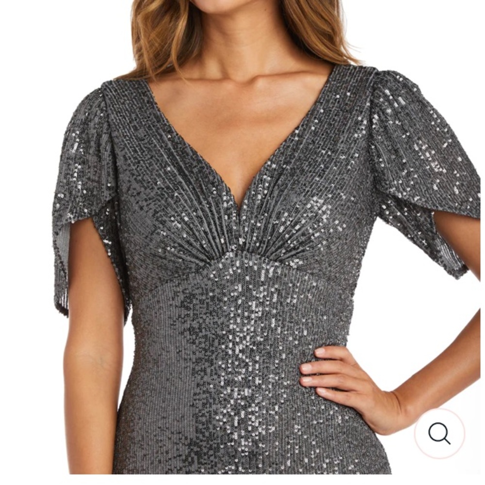 Night Way V-Neck Shimmer Sequins Dress Sz 8 NWT Gunmetal Color